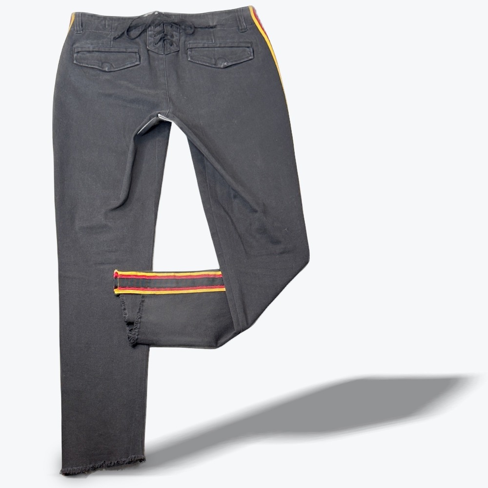 Low Rise Lace Up Cargo Jeans Charcoal Denim Red Yellow Stripe Moto 24 Pam & Gela - Picture 3 of 9